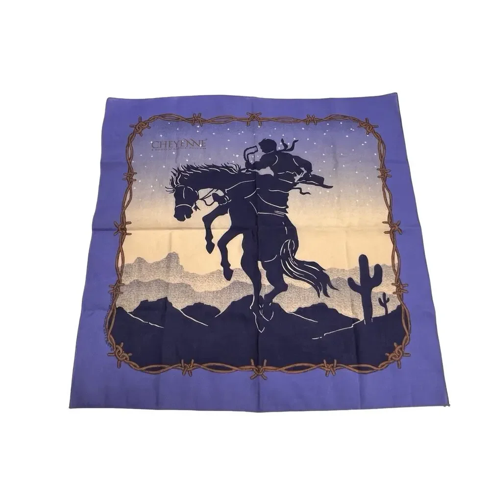 Vtg Cheyenne Cowboy Rodeo Bandana Blue Cotton USA Made 50/50